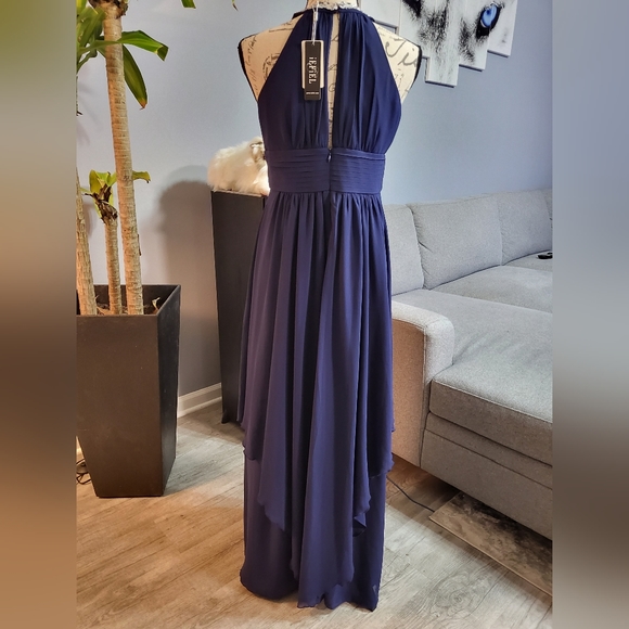 IEFIEL Navy Blue Dress, Embelished Neck, Sleeveless, Mesh Top, Maxi, Size S - Picture 6 of 10